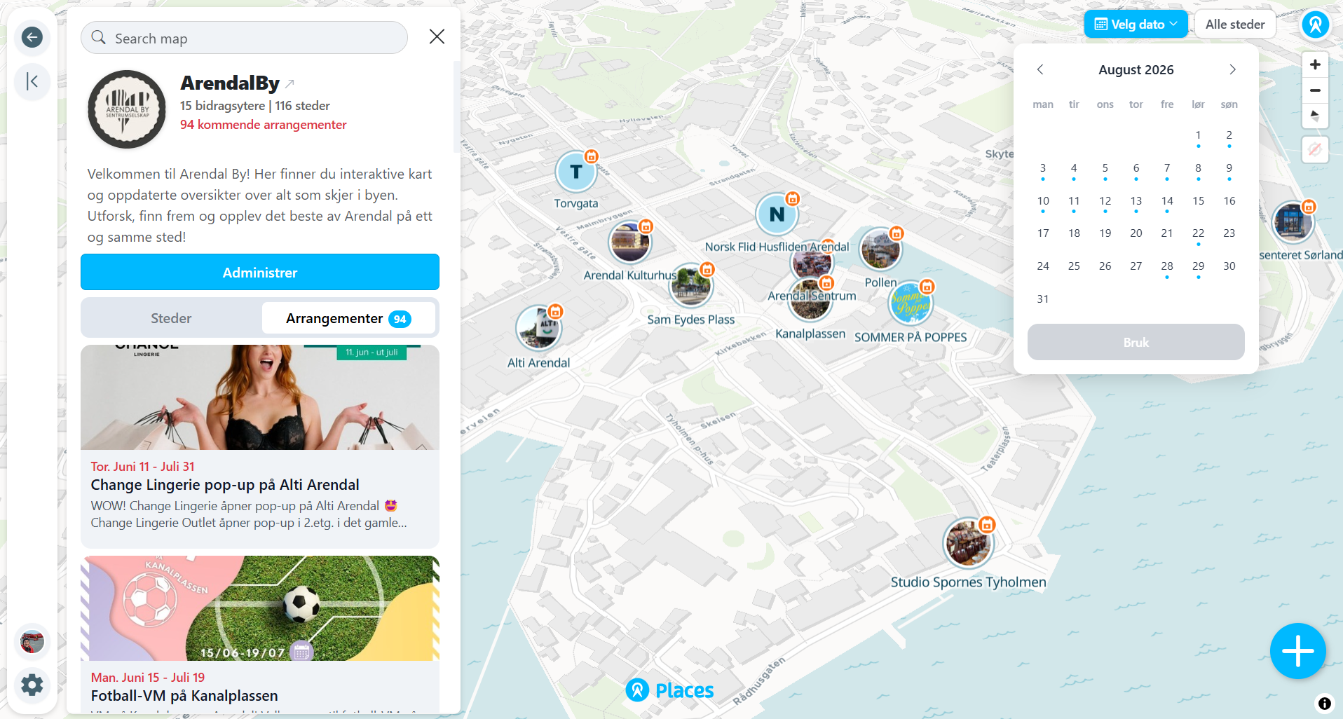City map with member shops, restaurants and services
