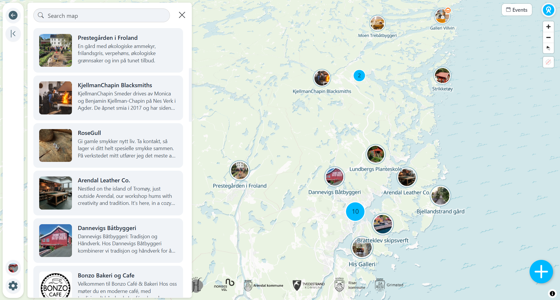 Community map with places and member locations