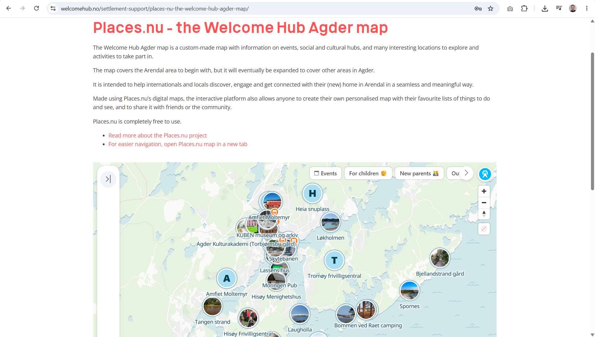 Community map embedded on a community website