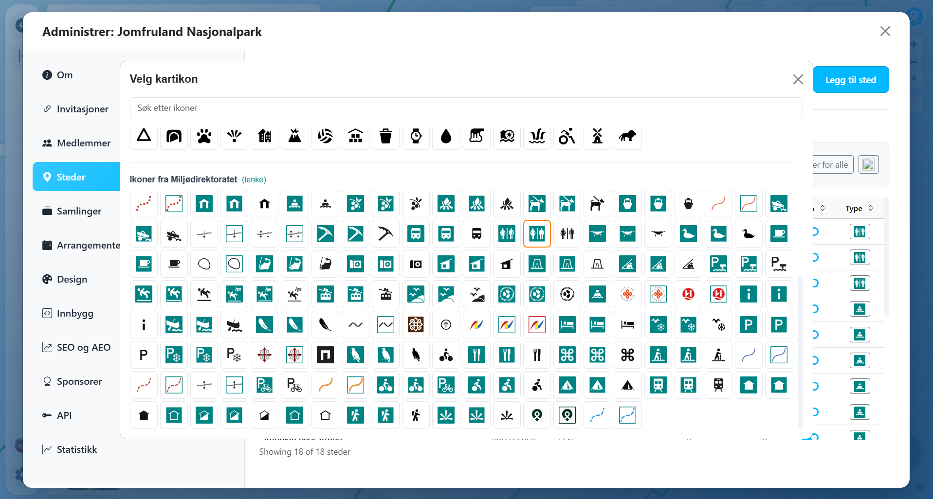 Miljødirektoratet national park icon picker