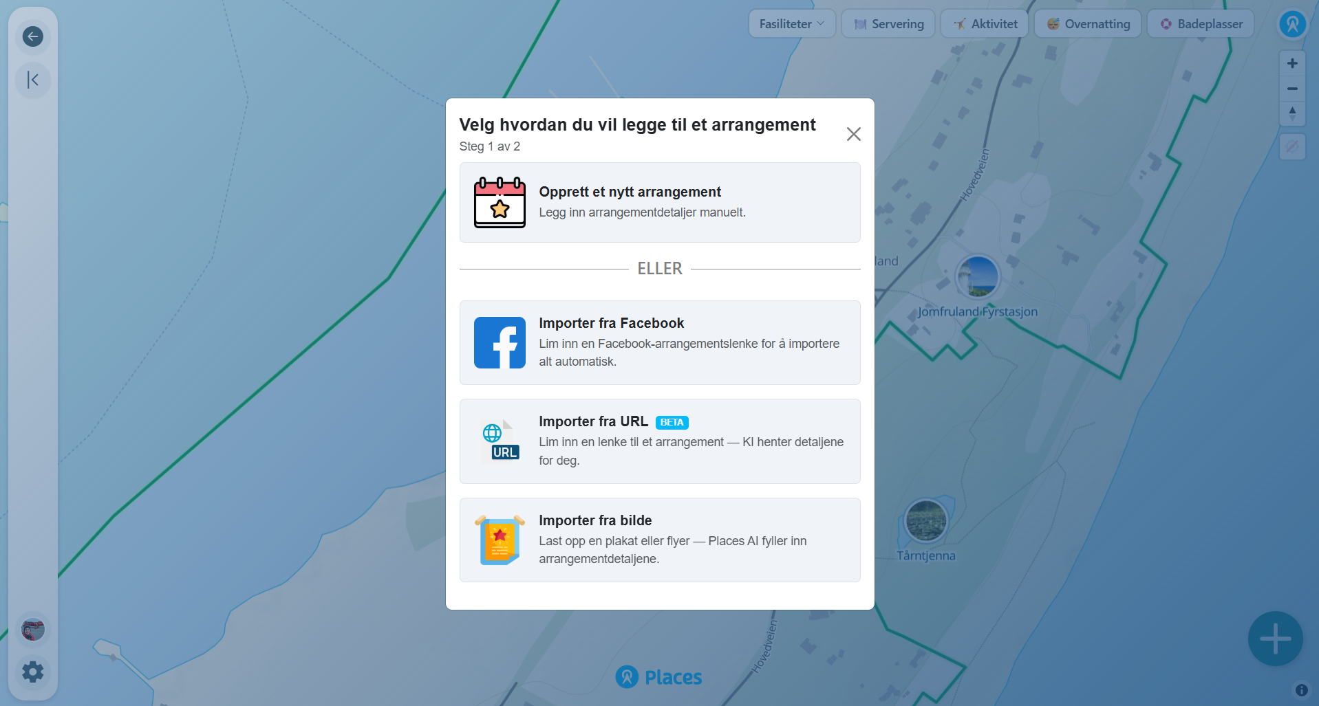 Event import options from Facebook, URL or poster