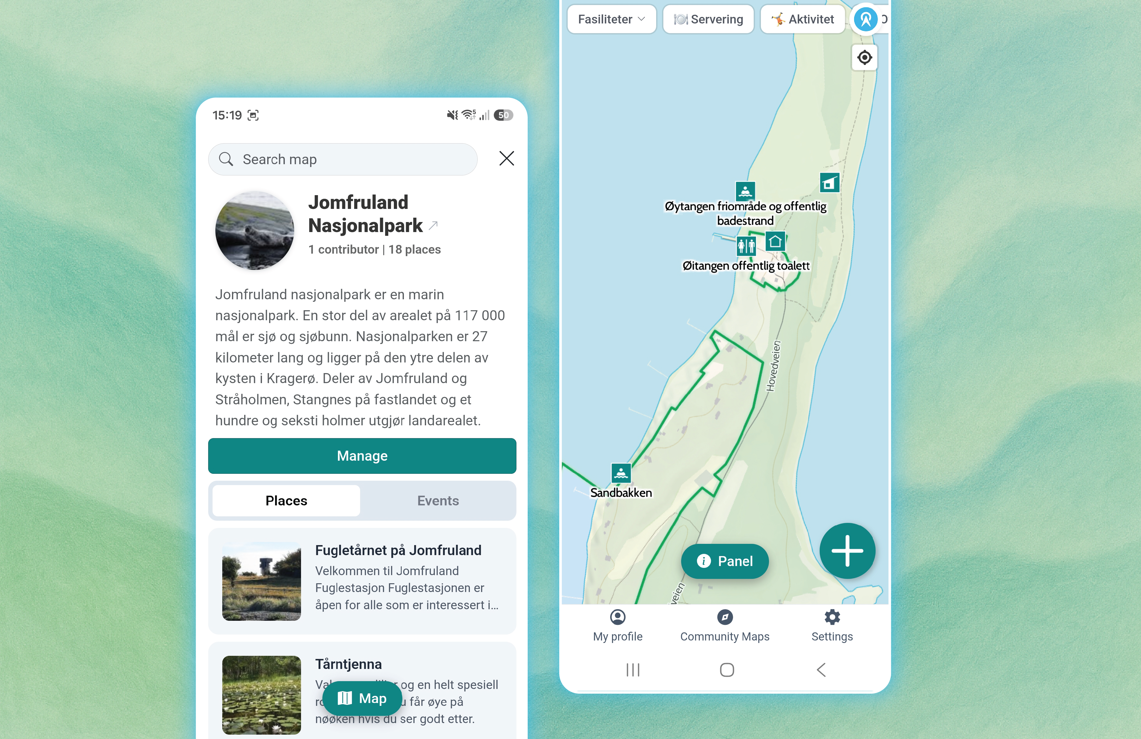 Mobile app with place panel and map view
