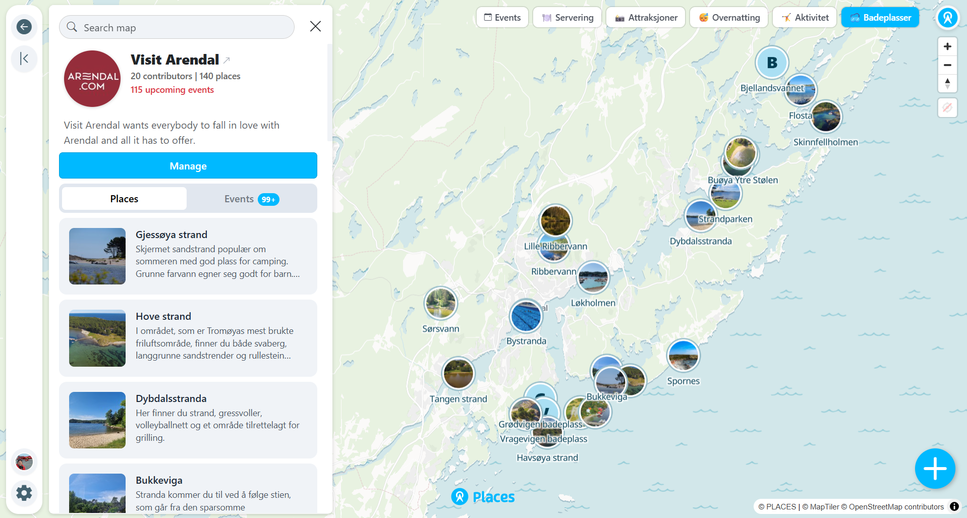 Destination map with attractions, museums and dining