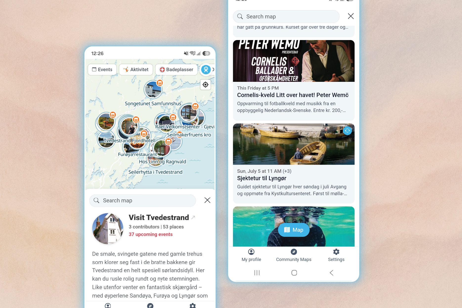 Mobile app with place panel and map view