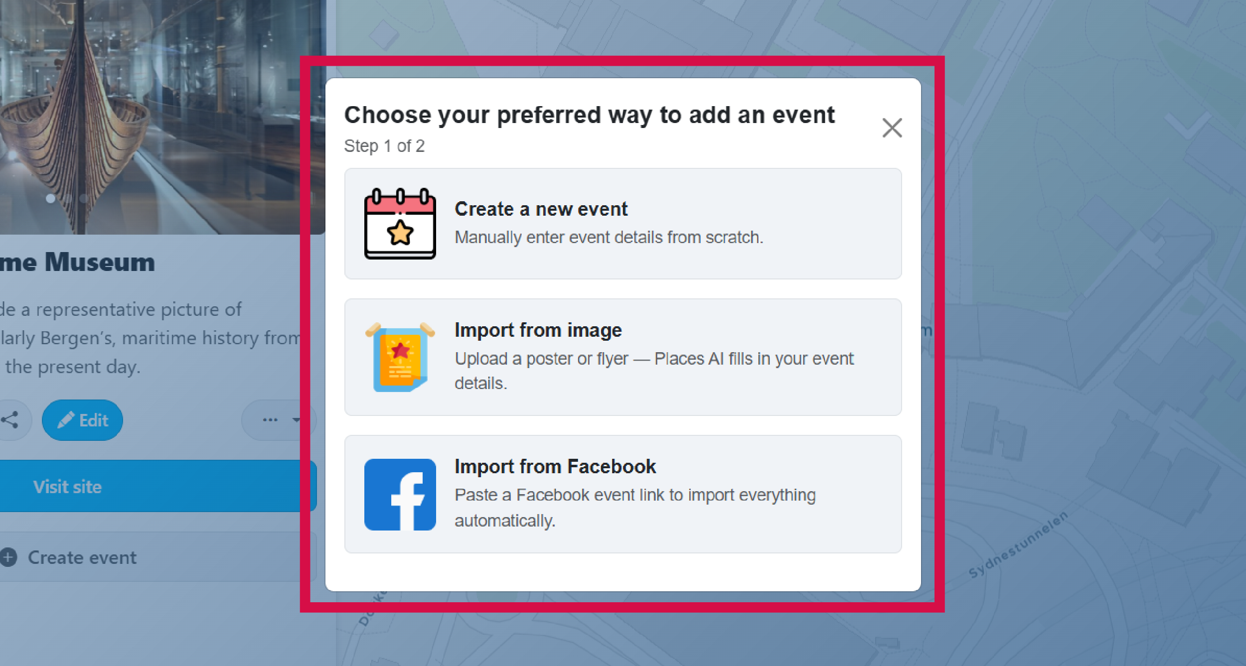 Event creation options