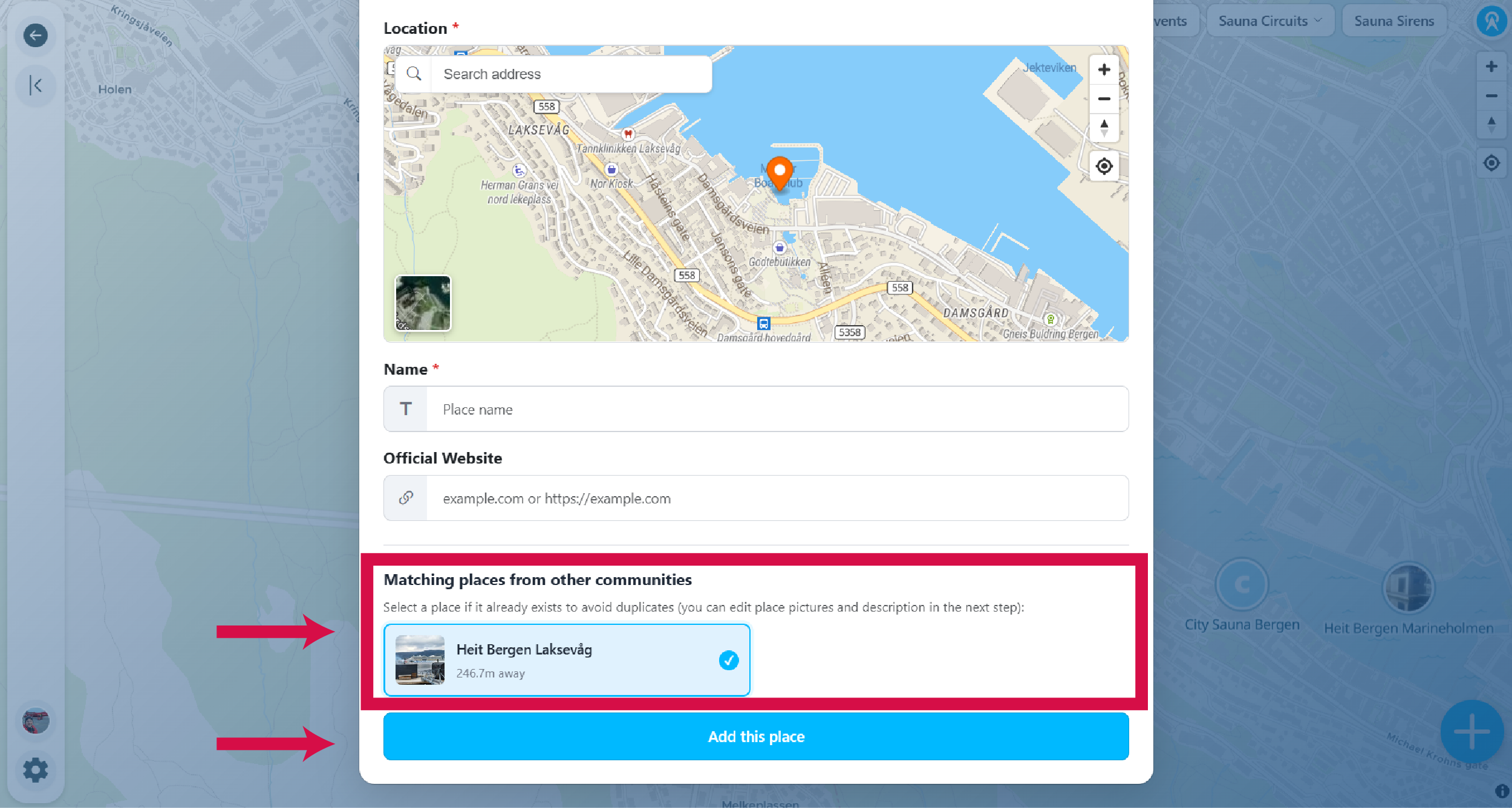 Matching places from other communities