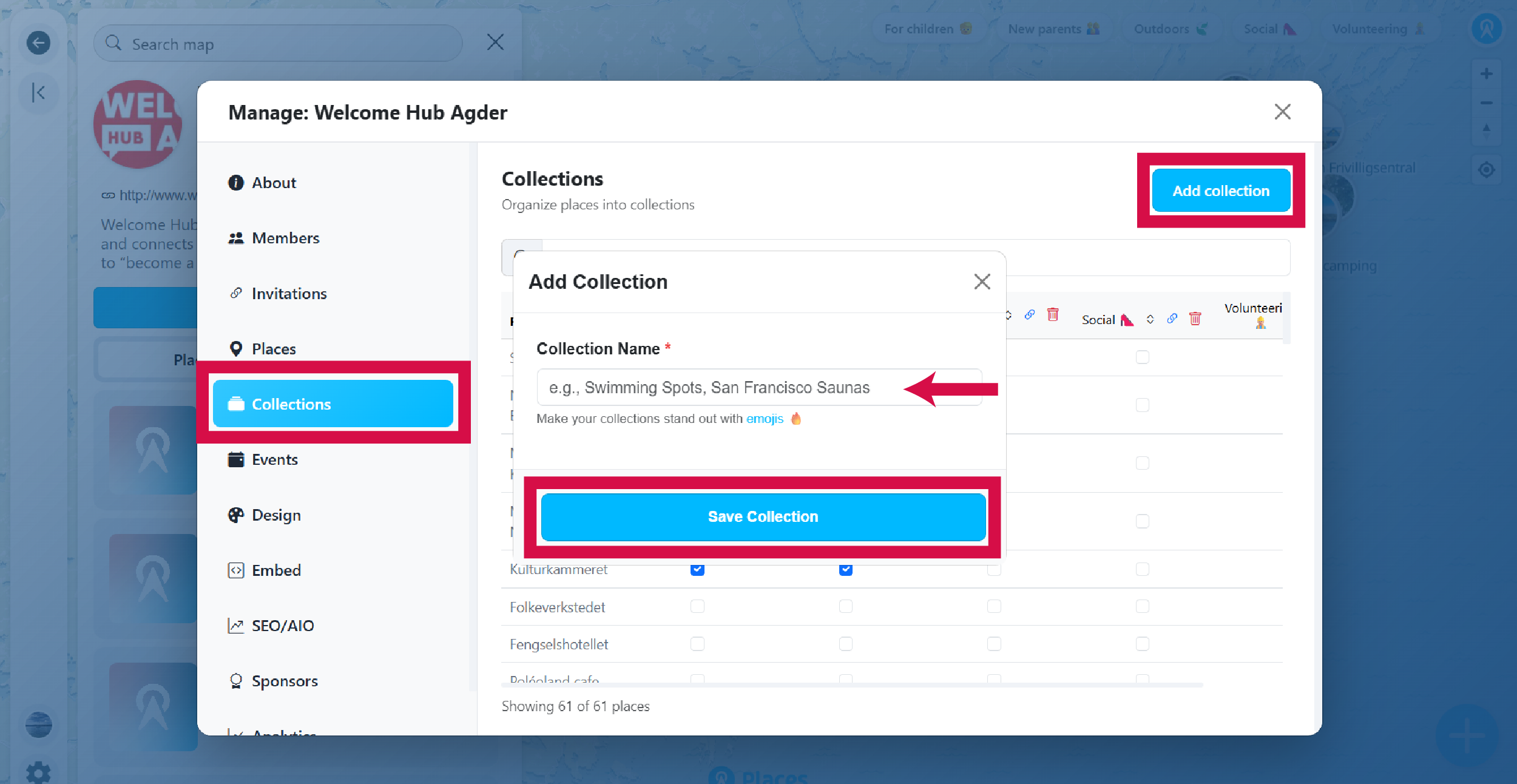 Collections section with Add collection button
