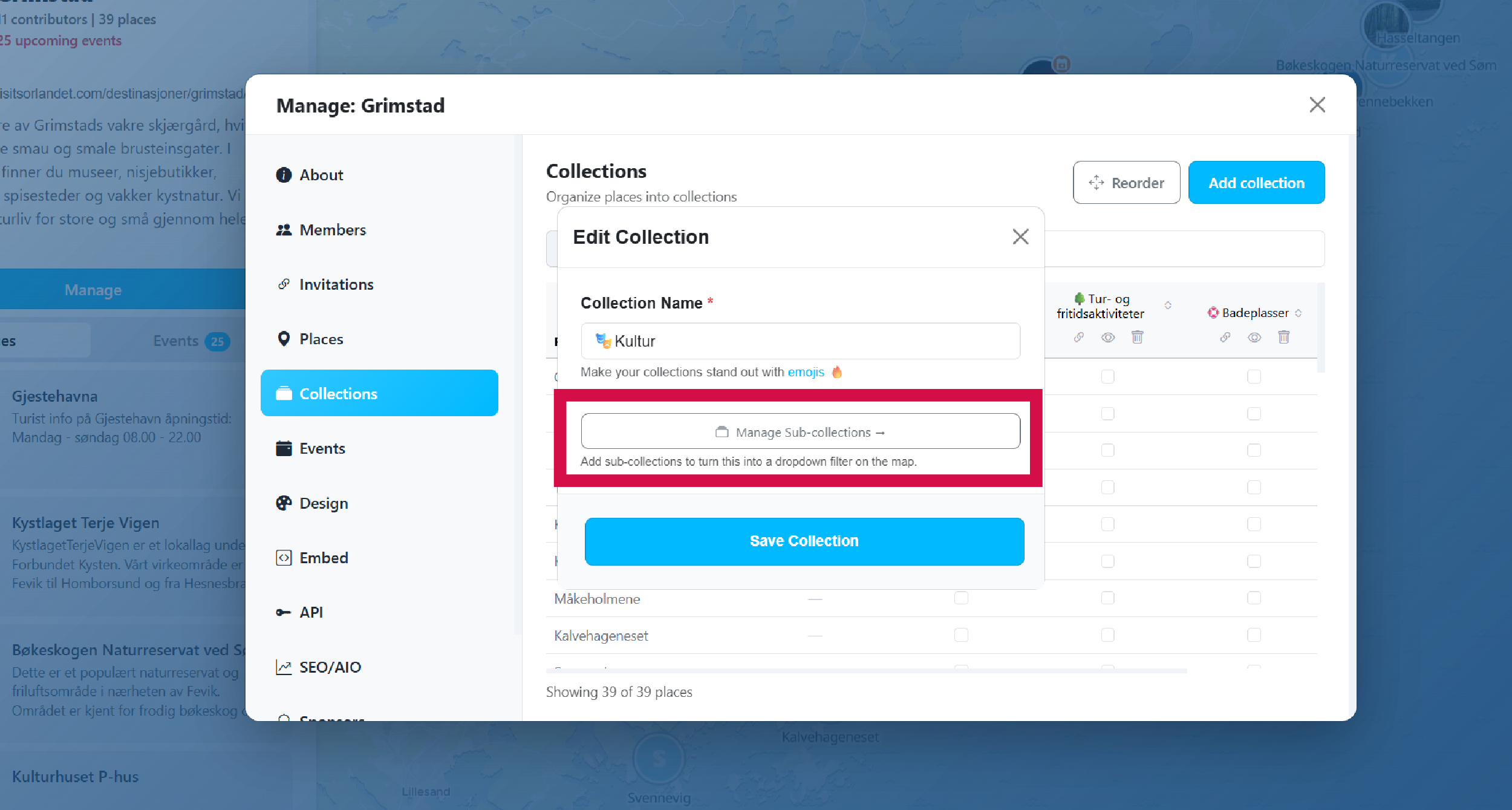 Managing sub-collections in the Collections panel