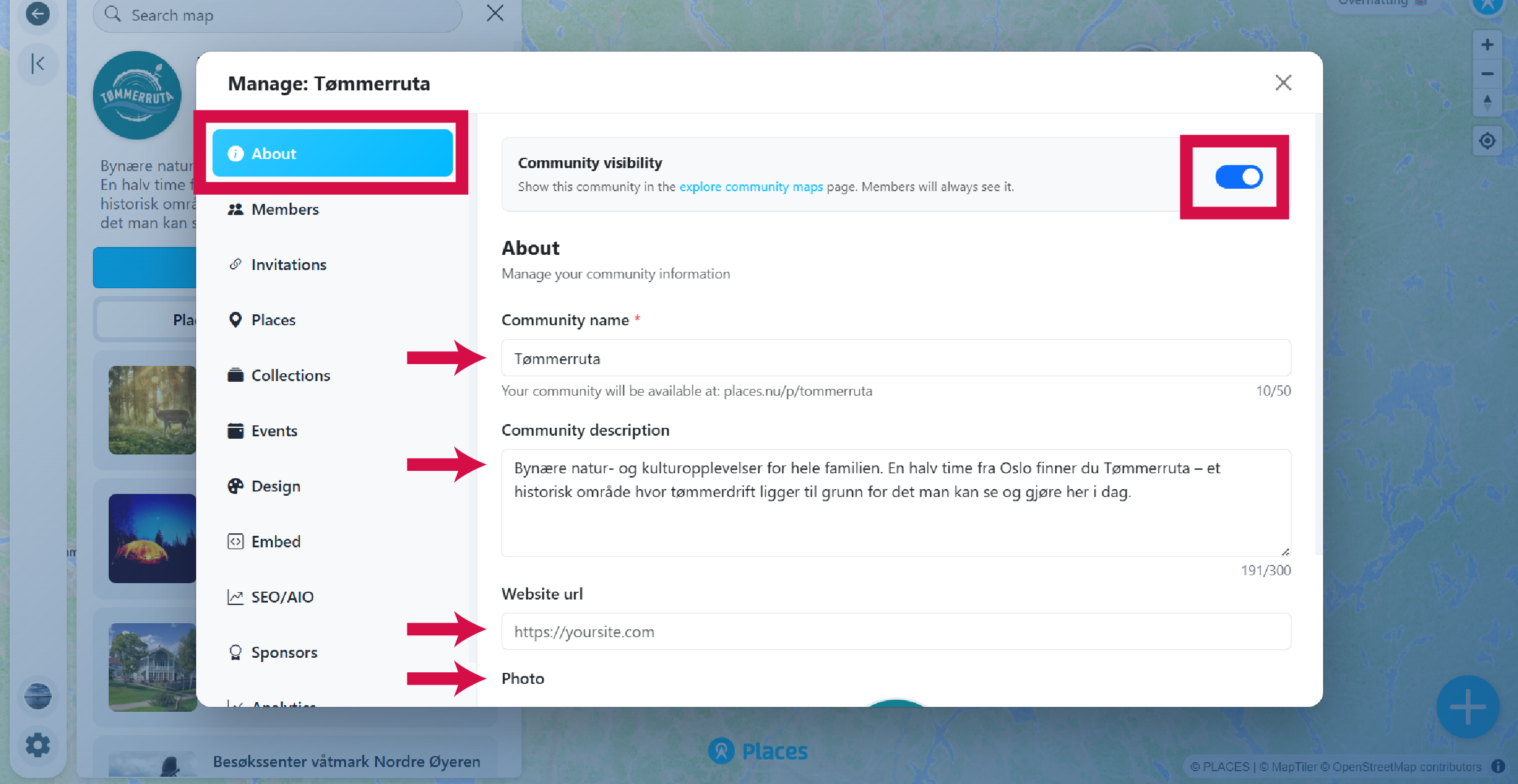 Community settings form