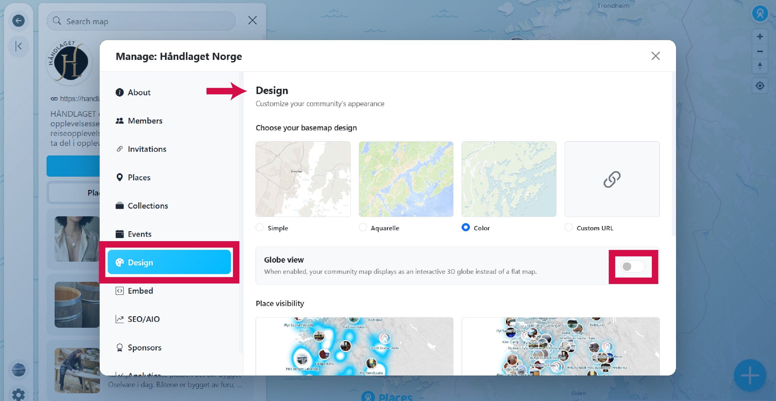 Design section with basemap options