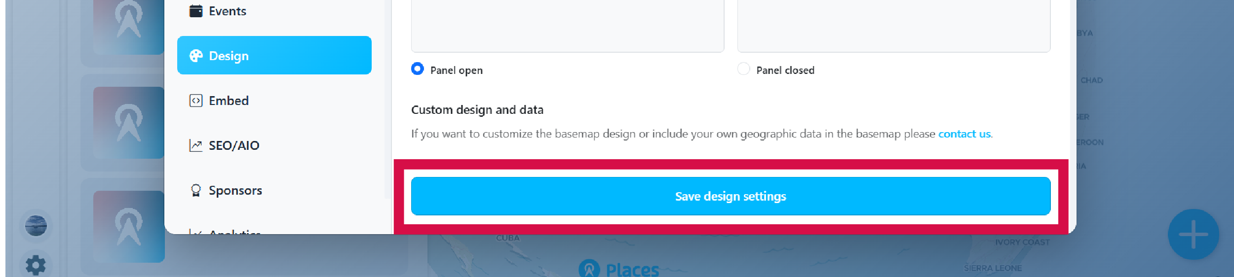 Save design settings button