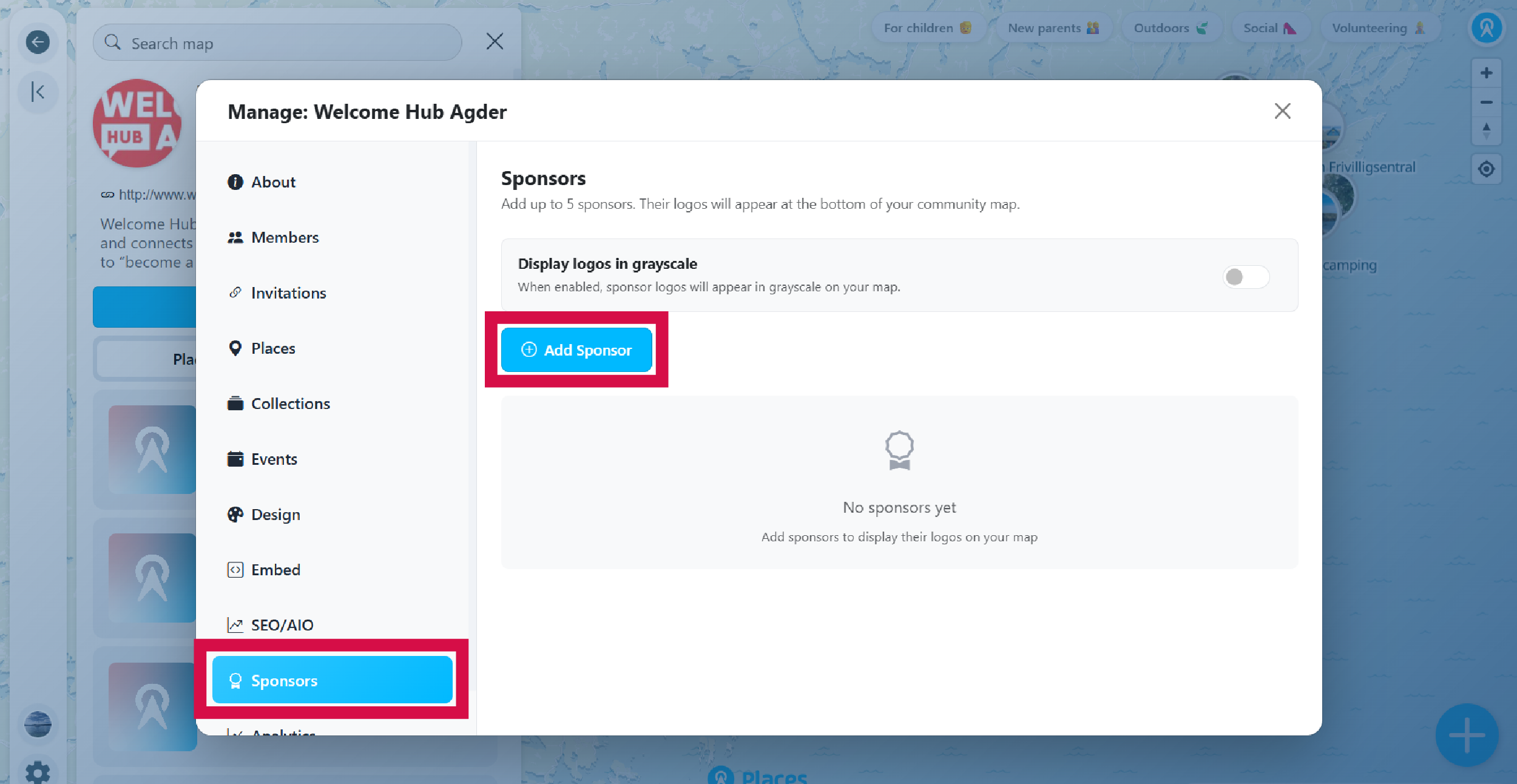 Sponsors section in Manage panel